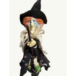 Witch Figurine With Broomstick & Hat Halloween Decoration